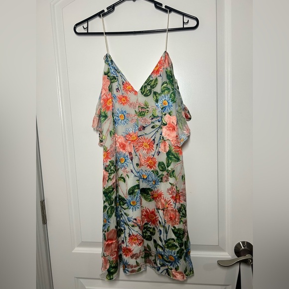 Alice + Olivia Alves Floral Cold Shoulder Silk Blend Dress size 10 - Picture 4 of 14